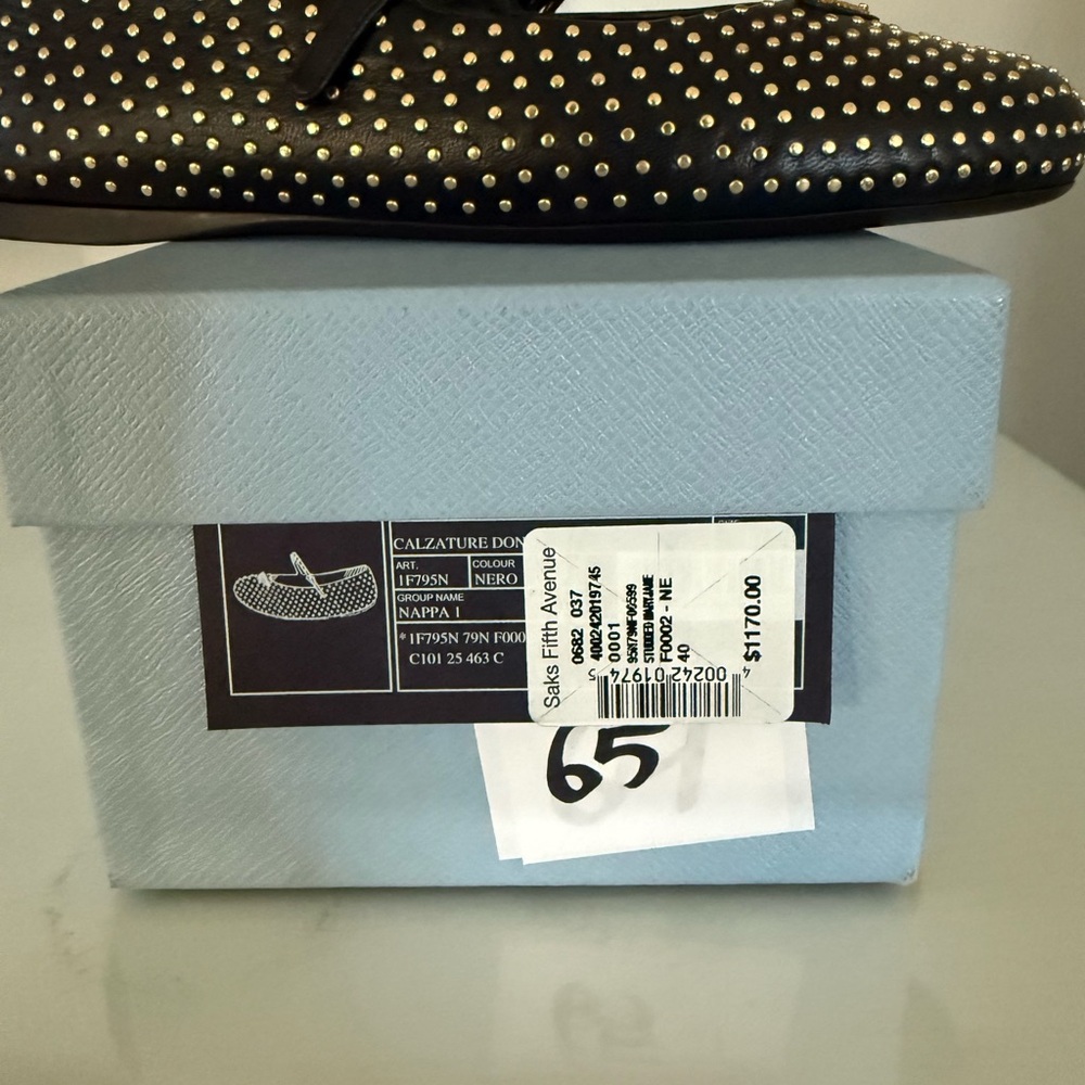 Prada Black Studded Mary Jane Flats with Gold Accents - Picture 4 of 6